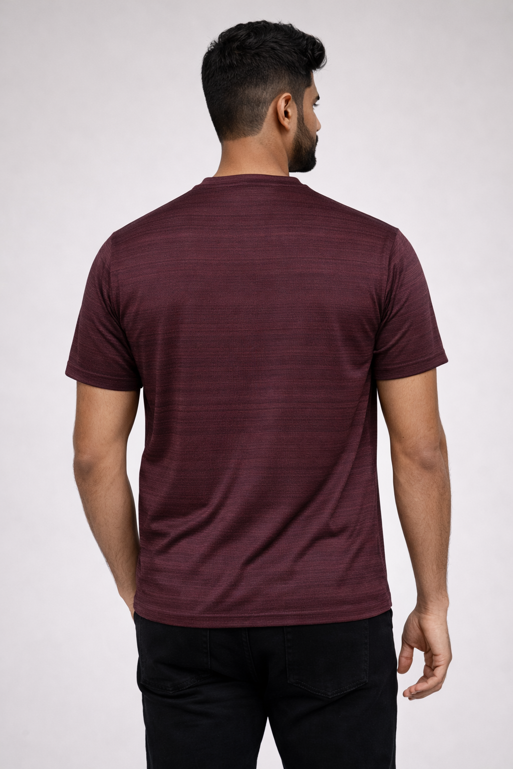 Textured Knit Maroon Tee – Premium Structured Cotton