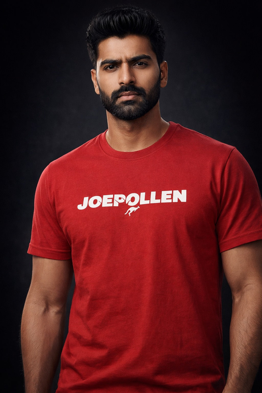 JOEPOLLEN Bold Red Premium Cotton T-Shirt for Men | Athletic Fit | Statement Graphic Tee