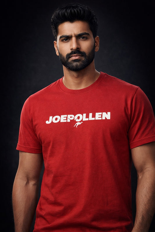 JOEPOLLEN Bold Red Premium Cotton T-Shirt for Men | Athletic Fit | Statement Graphic Tee